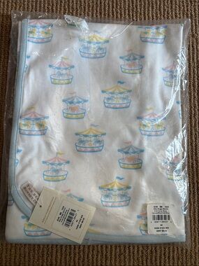 The Beaufort Bonnet Company Carousel Print Baby Blanket - Pastel Blue & Yellow